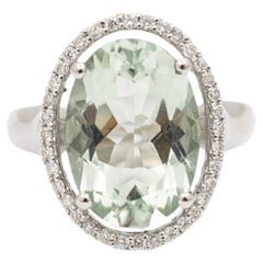 Ladies 14K White Gold Quartz Halo Diamond Cocktail Ring