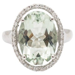 Anello da donna in oro bianco 14K con diamante e quarzo a forma di aureola