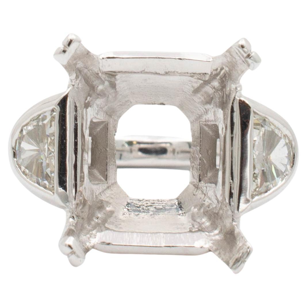 Ladies 14k White Gold Rectangular Semi Mount Engagement Ring