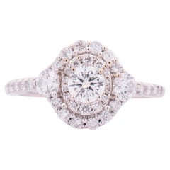 Ladies 14k White Gold Round Halo Diamond Cluster Engagement Ring