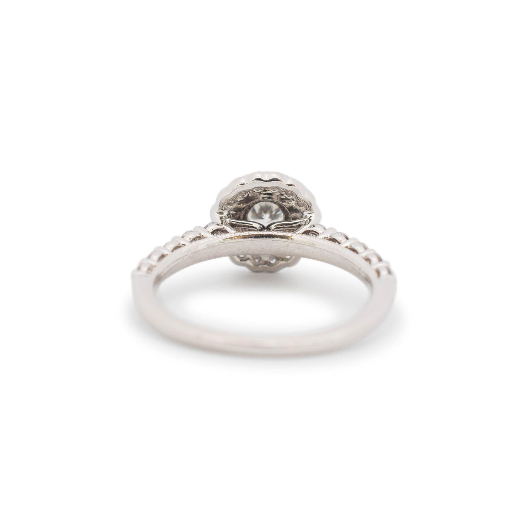 Ladies 14k White Gold Round Halo Diamond Engagement Ring For Sale 1