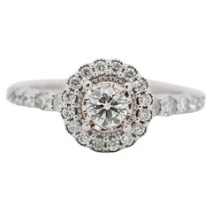 Ladies 14k White Gold Round Halo Diamond Engagement Ring