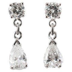 Damen 14K Weißgold Diamant-Tropfen-Ohrringe mit rundem und birnenförmigem Diamantschliff