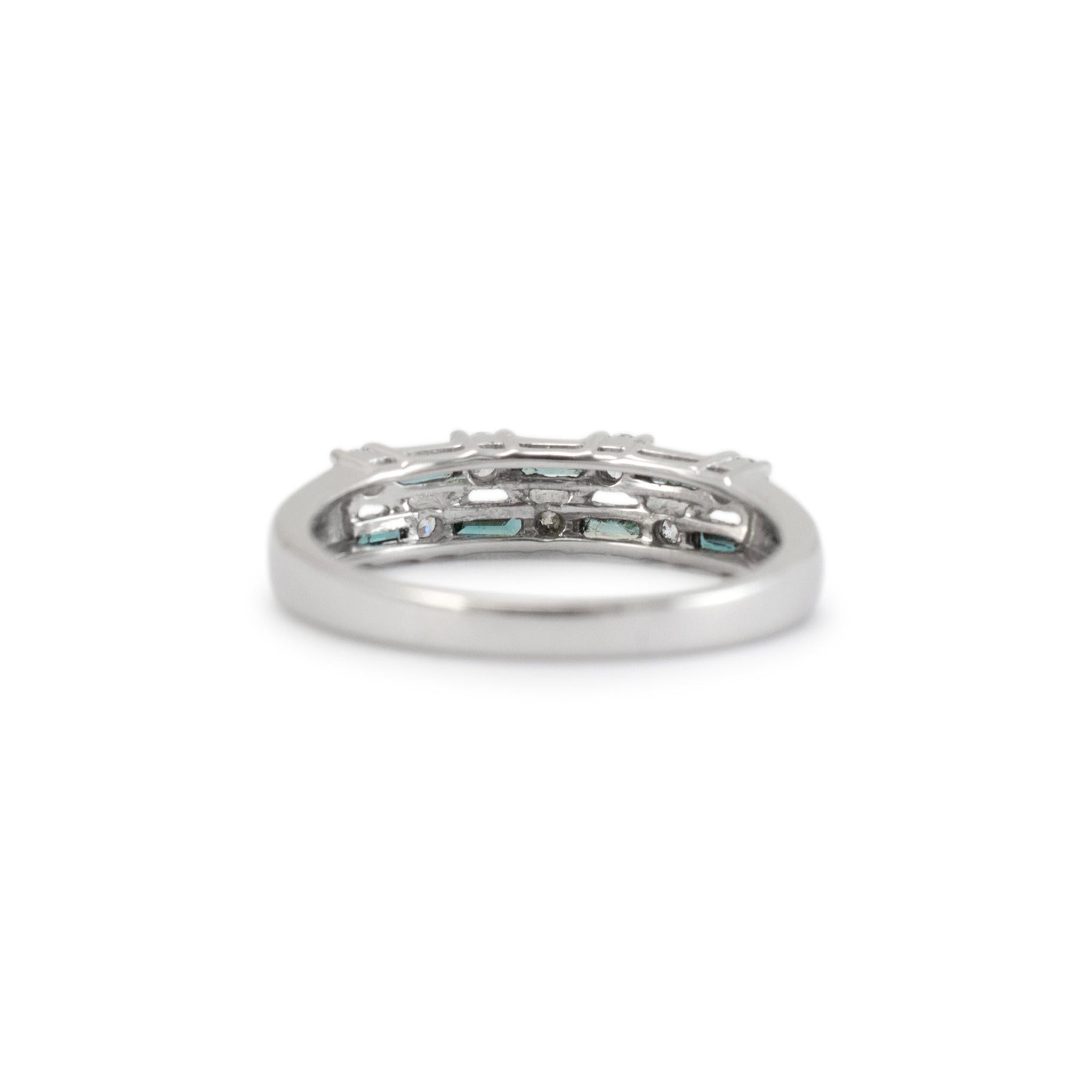 Women's Ladies 14K White Gold Round White & Baguette Treated Blue Diamond Band Ring