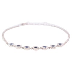 Ladies 14k White Gold Sapphires Halo Diamonds Cocktail Link Bracelet