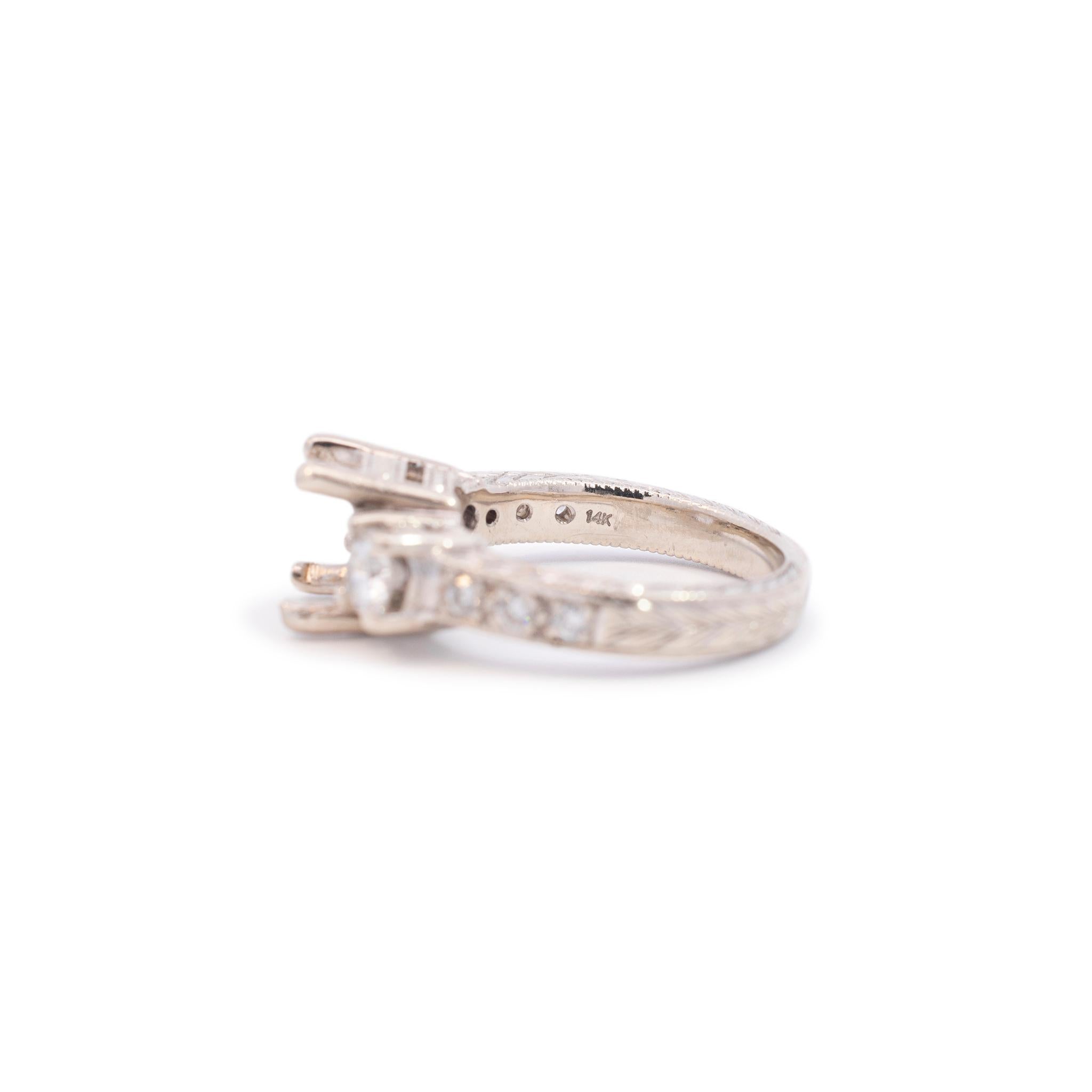 Women's Ladies 14k White Gold Semi Mount Diamond Engagement Ring For Sale