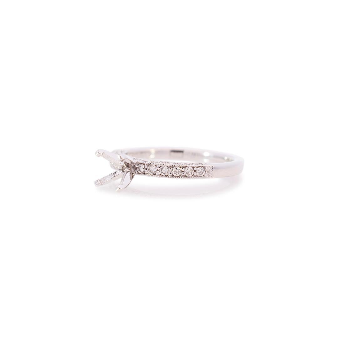 Round Cut Ladies 14k White Gold Semi Mount Diamond Engagement Ring