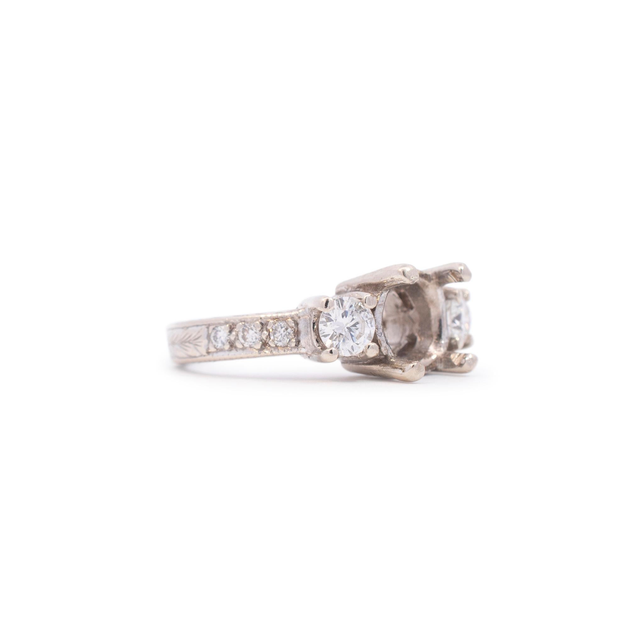 Round Cut Ladies 14k White Gold Semi Mount Diamond Engagement Ring For Sale