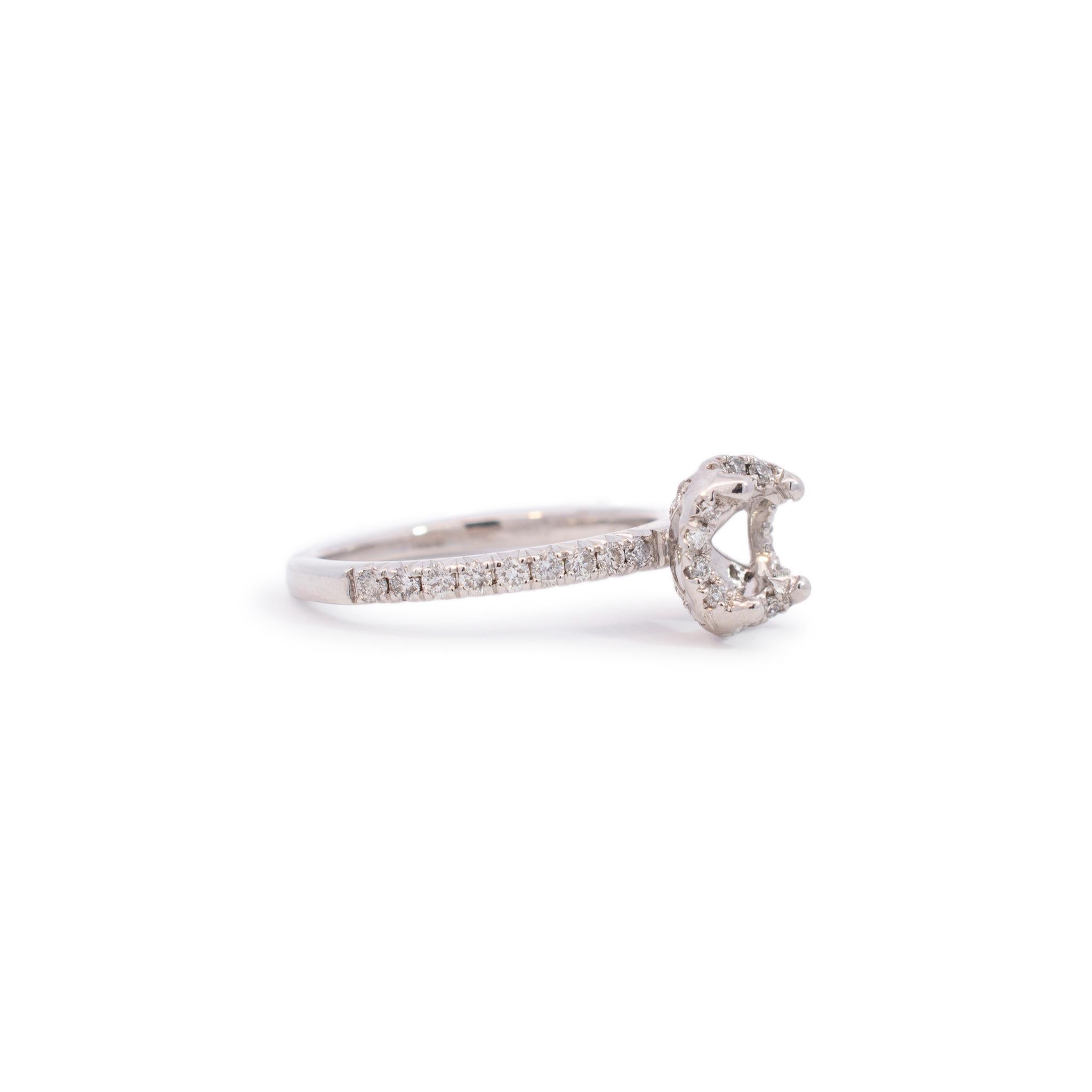 Round Cut Ladies 14k White Gold Semi Mount Halo Diamond Engagement Ring