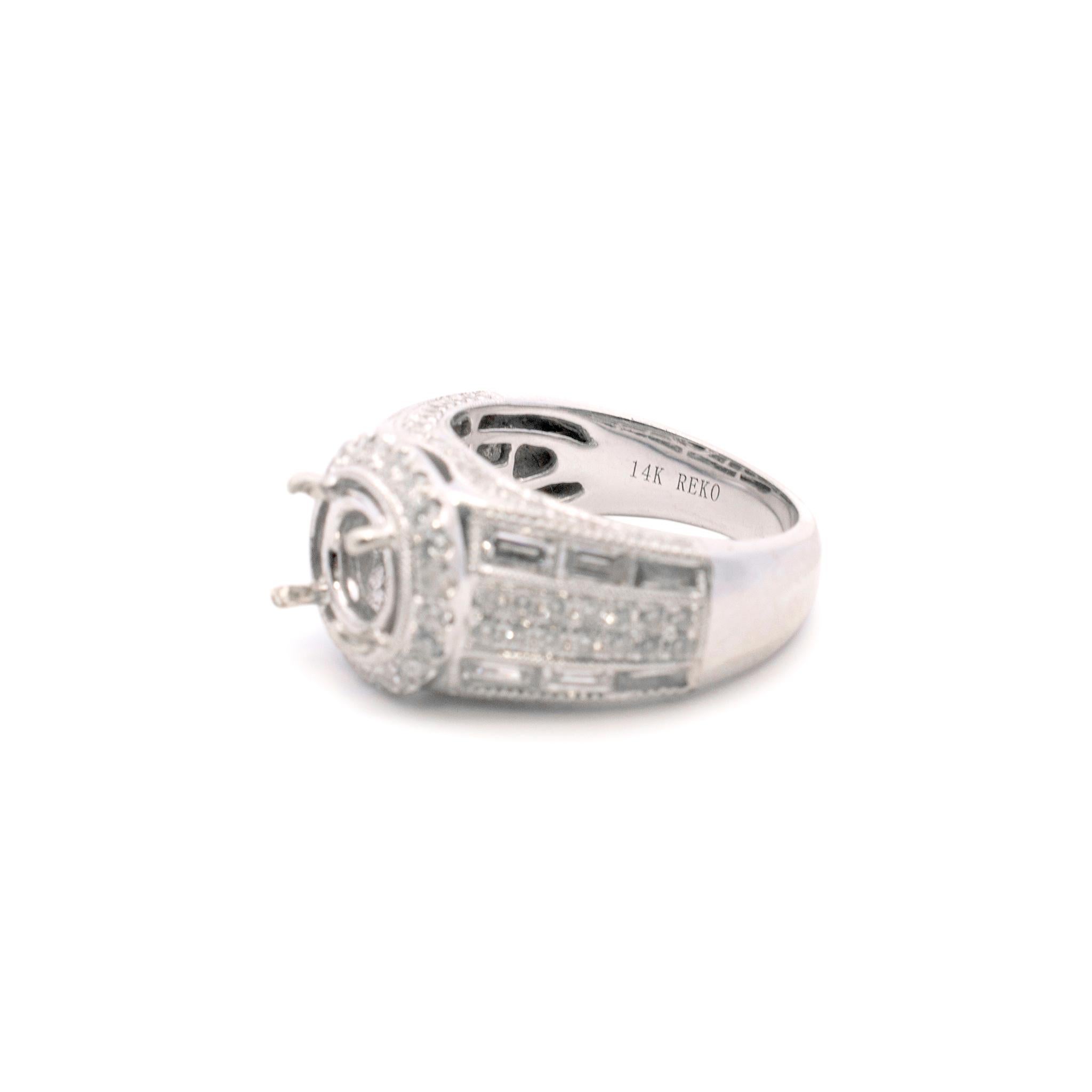 Women's Ladies 14k White Gold Semi Mount Halo Diamond Engagement Ring For Sale
