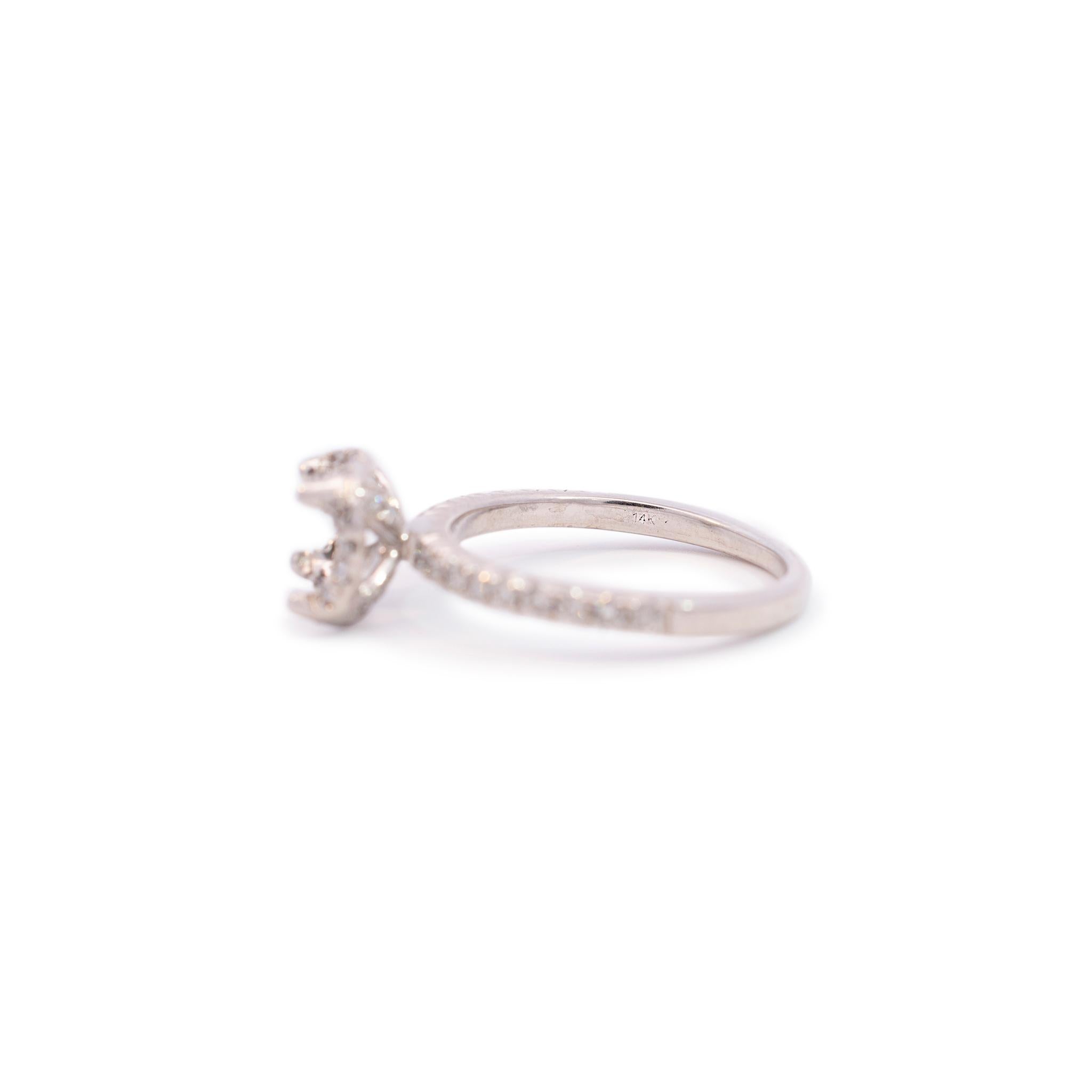 Ladies 14k White Gold Semi Mount Halo Diamond Engagement Ring 1