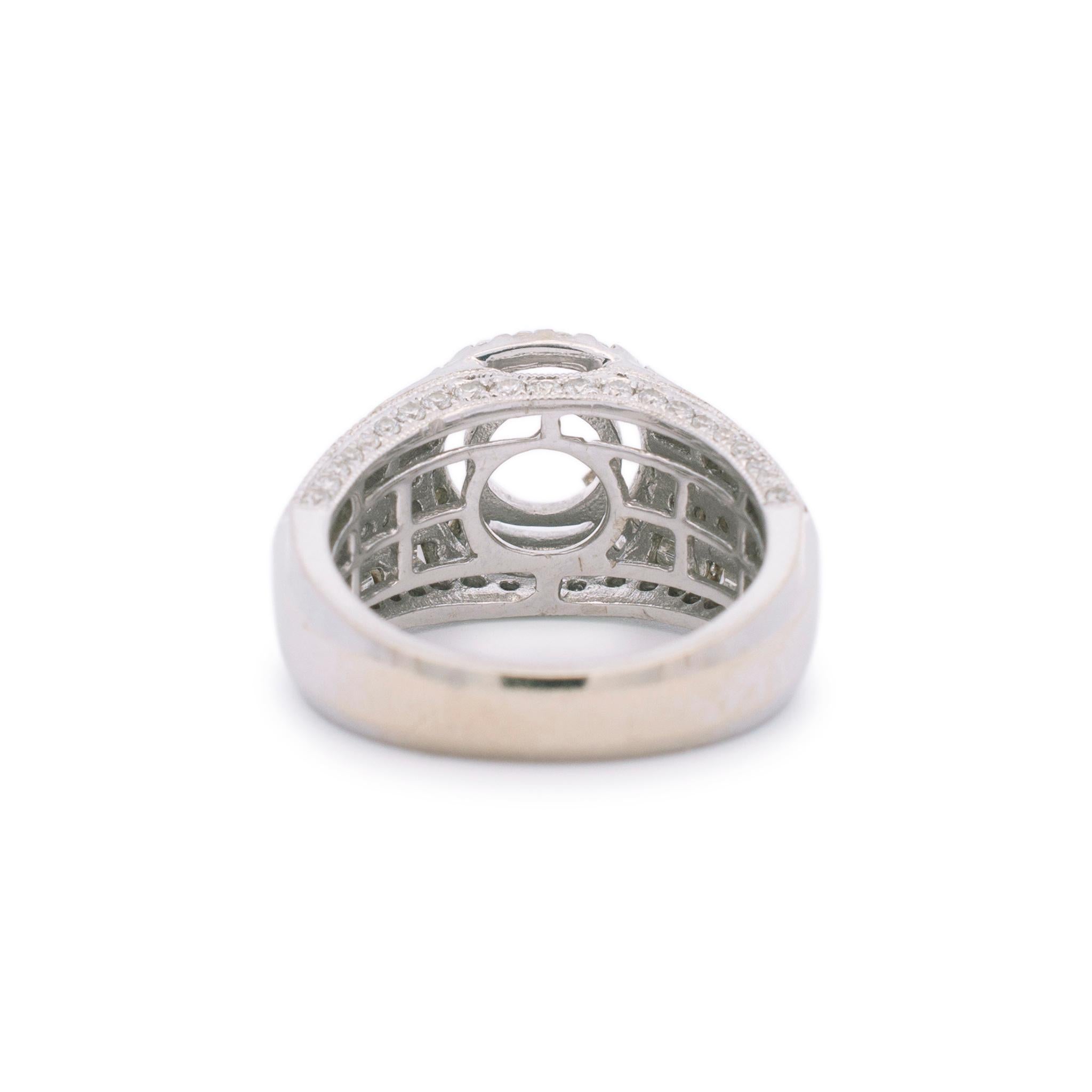 Ladies 14k White Gold Semi Mount Halo Diamond Engagement Ring For Sale 1