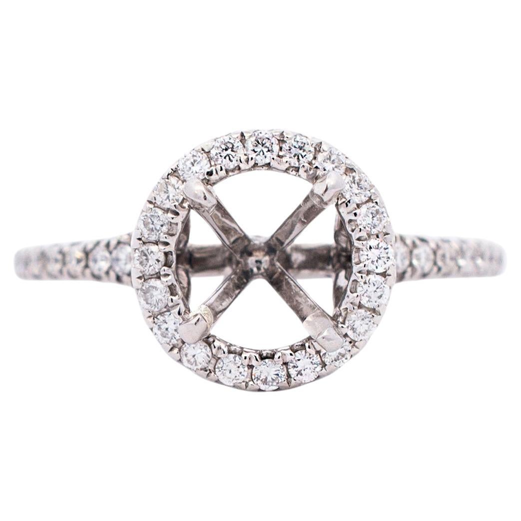 Ladies 14k White Gold Semi Mount Halo Diamond Engagement Ring For Sale
