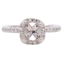 Ladies 14k White Gold Semi Mount Halo Diamond Engagement Ring