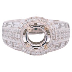 Bague de fiançailles pour dames en or blanc 14K avec halo de diamants en demi-monture