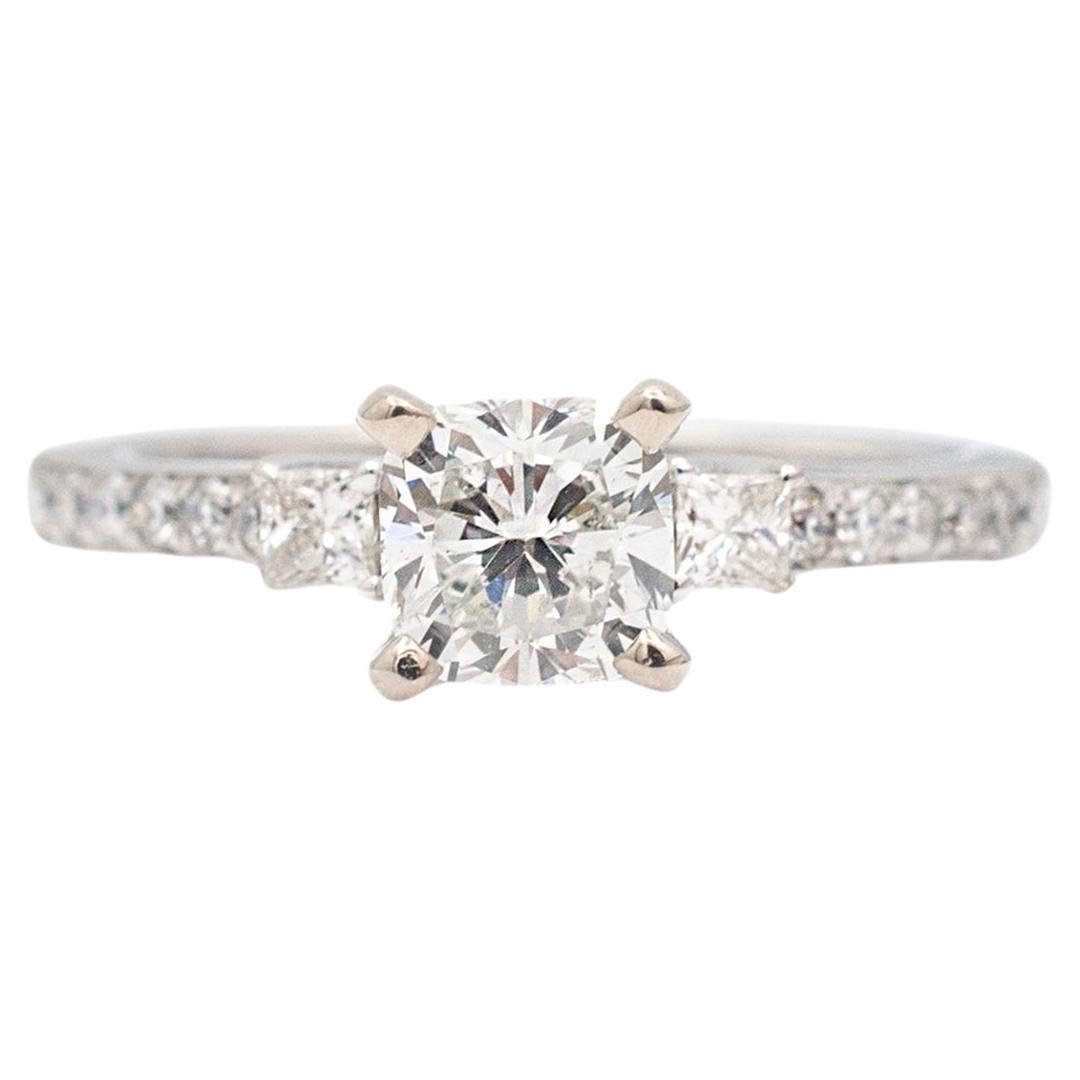 Ladies 14K White Gold Three Stone Accented Diamond Engagement Ring