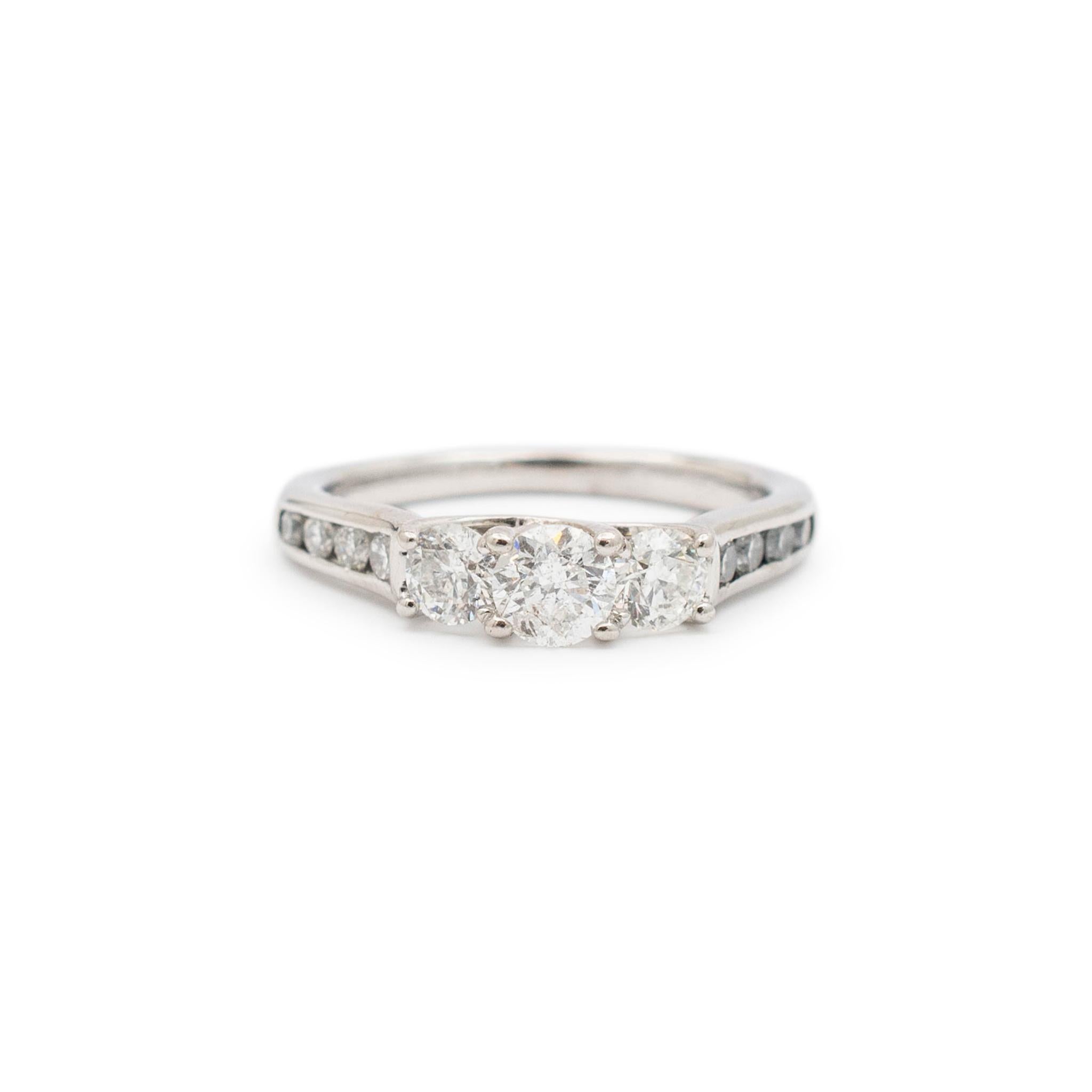 Round Cut Ladies 14k White Gold Three Stone Diamond Engagement Ring