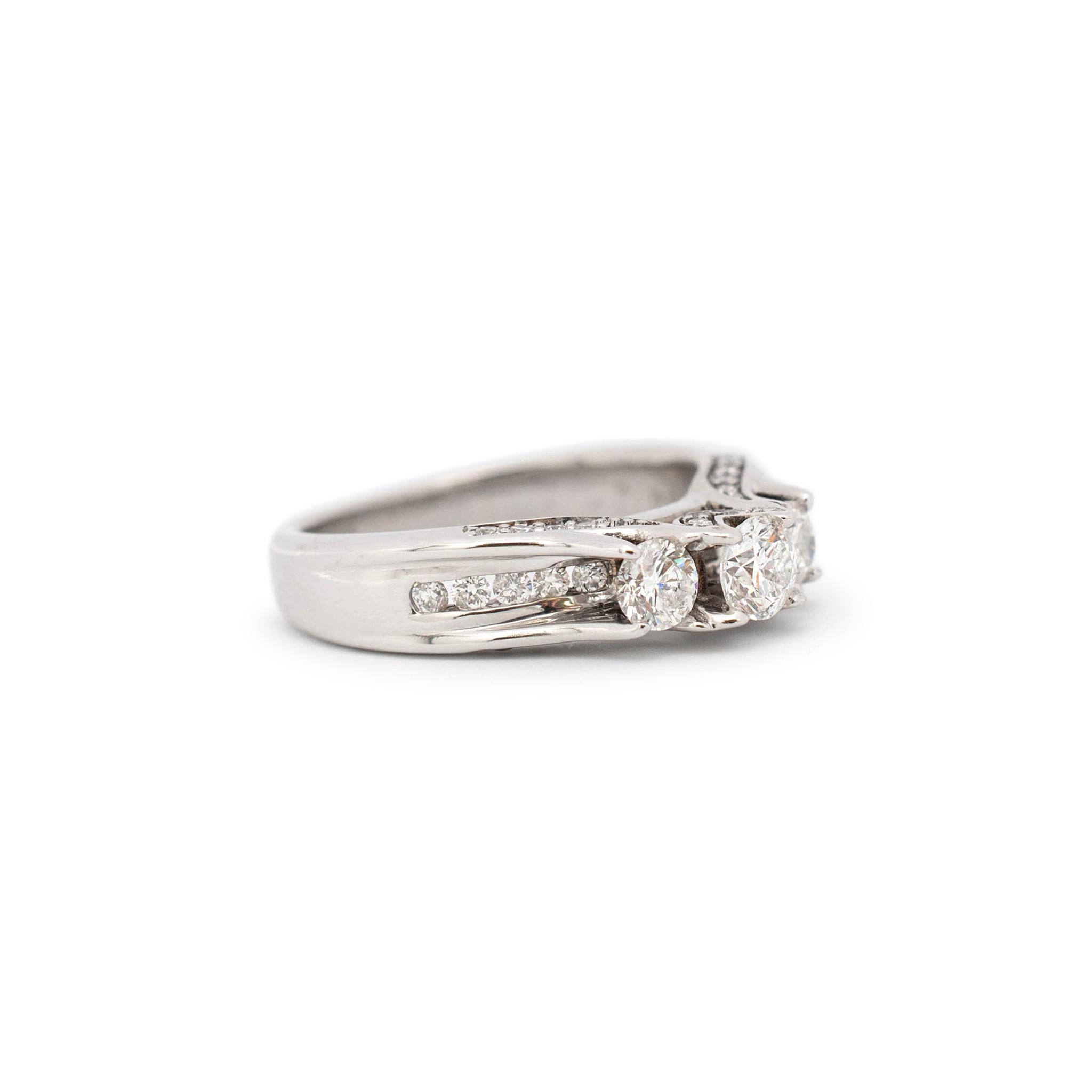 Women's Ladies 14K White Gold Three Stone Diamond Engagement Ring For Sale