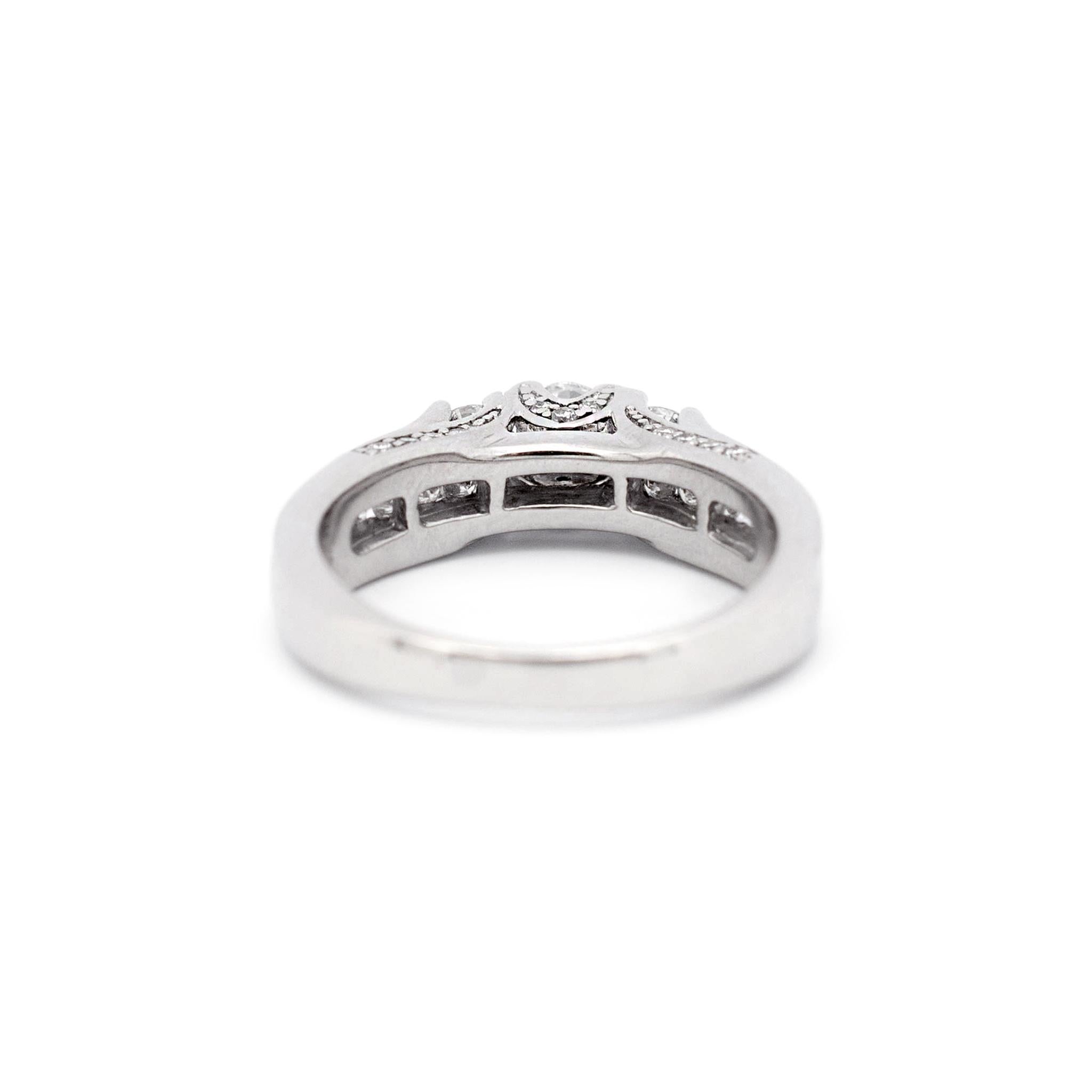 Ladies 14K White Gold Three Stone Diamond Engagement Ring For Sale 1