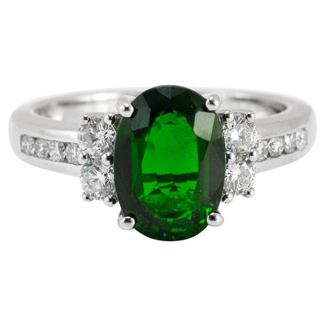 Ladies 14K White Gold Tourmaline Accented Diamond Cocktail Ring
