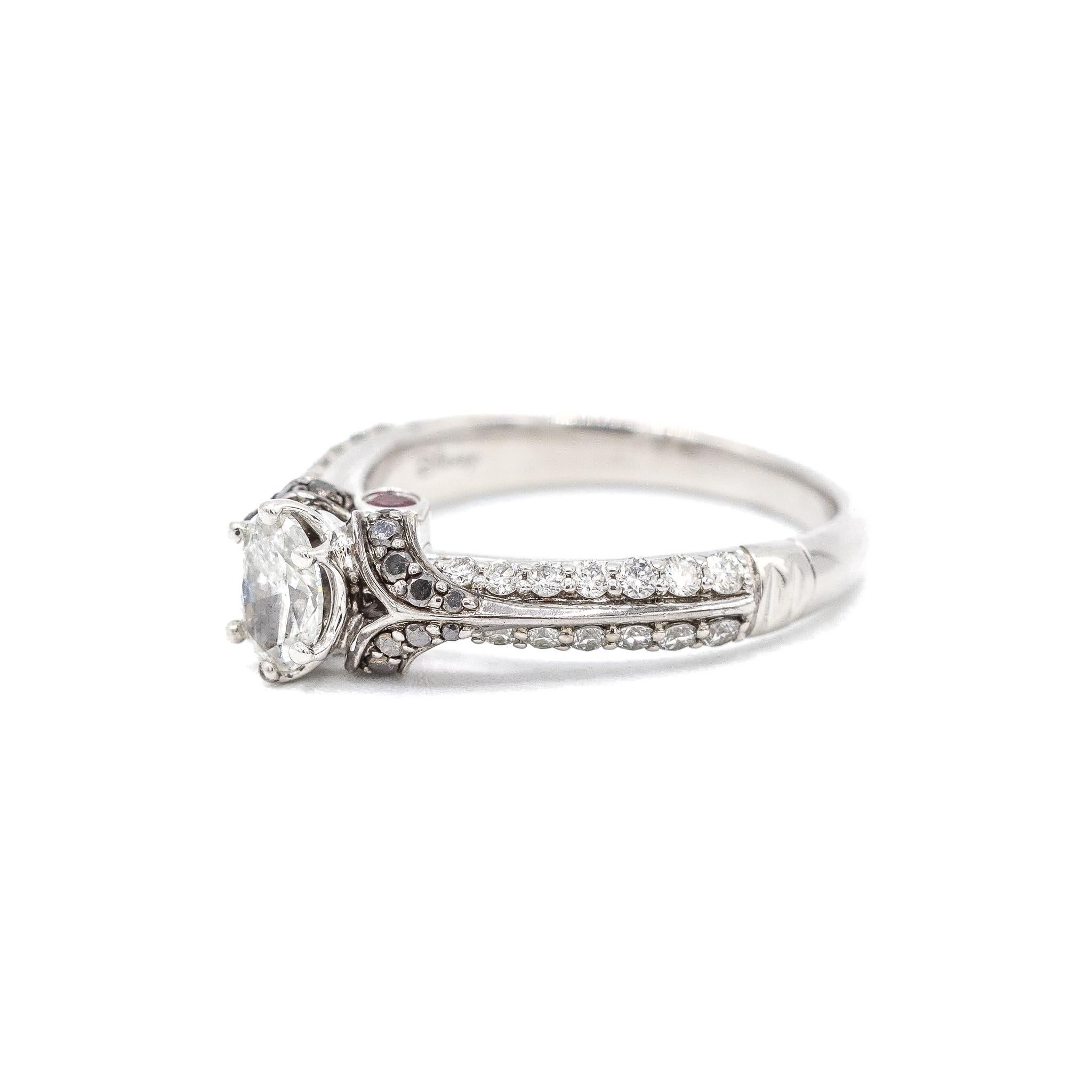Oval Cut Ladies 14K White Gold White & Black Diamonds Engagement Ring