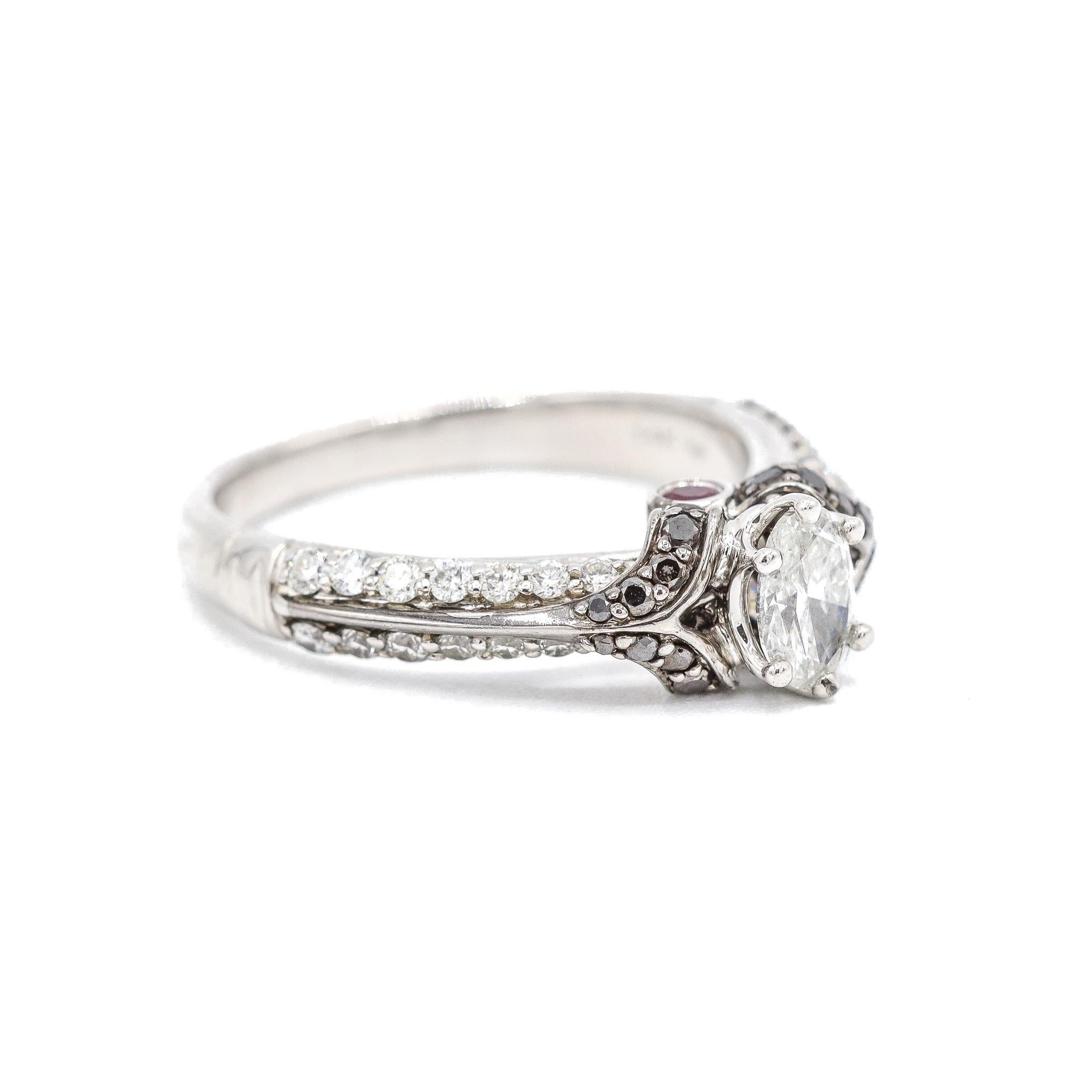 Women's Ladies 14K White Gold White & Black Diamonds Engagement Ring