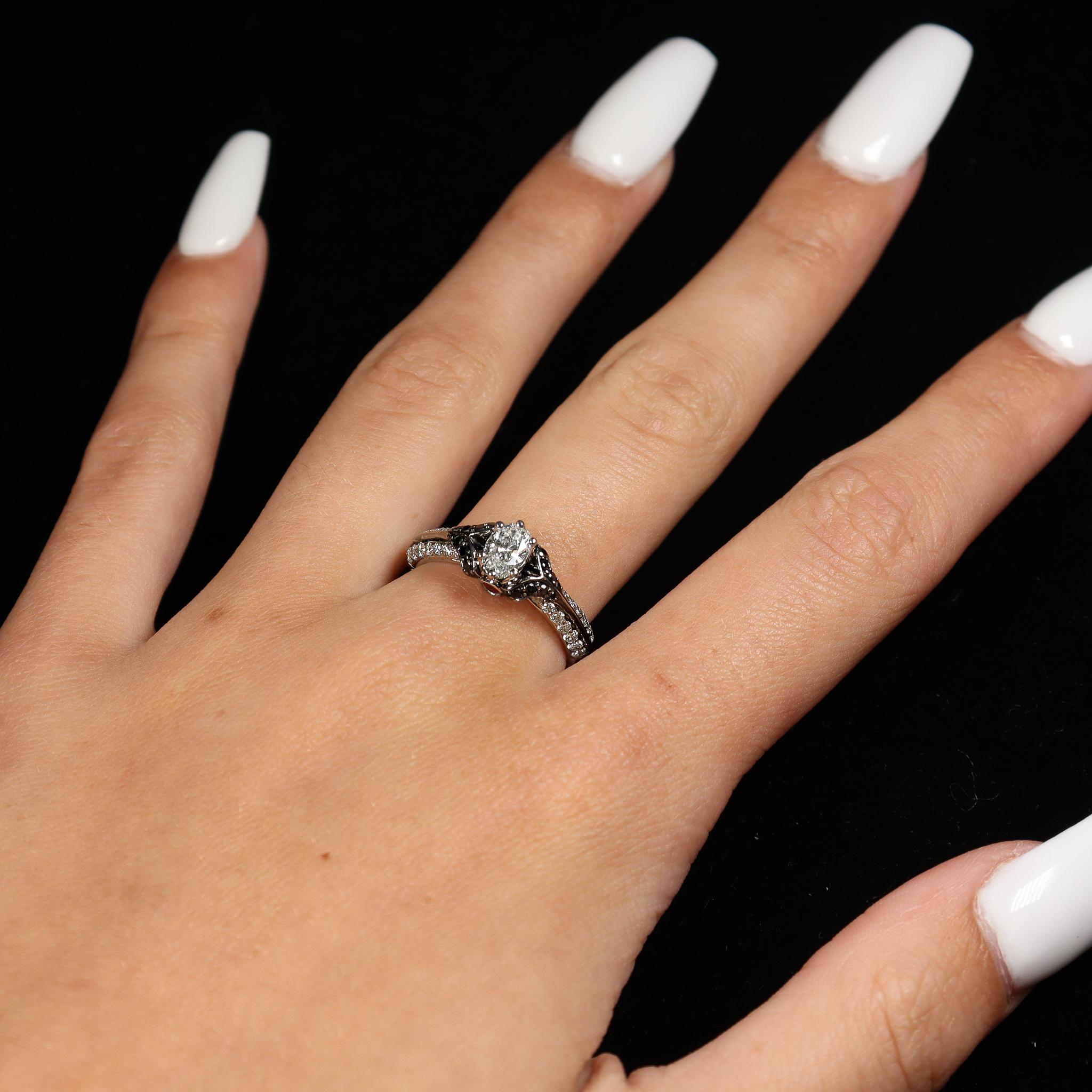 Ladies 14K White Gold White & Black Diamonds Engagement Ring 1
