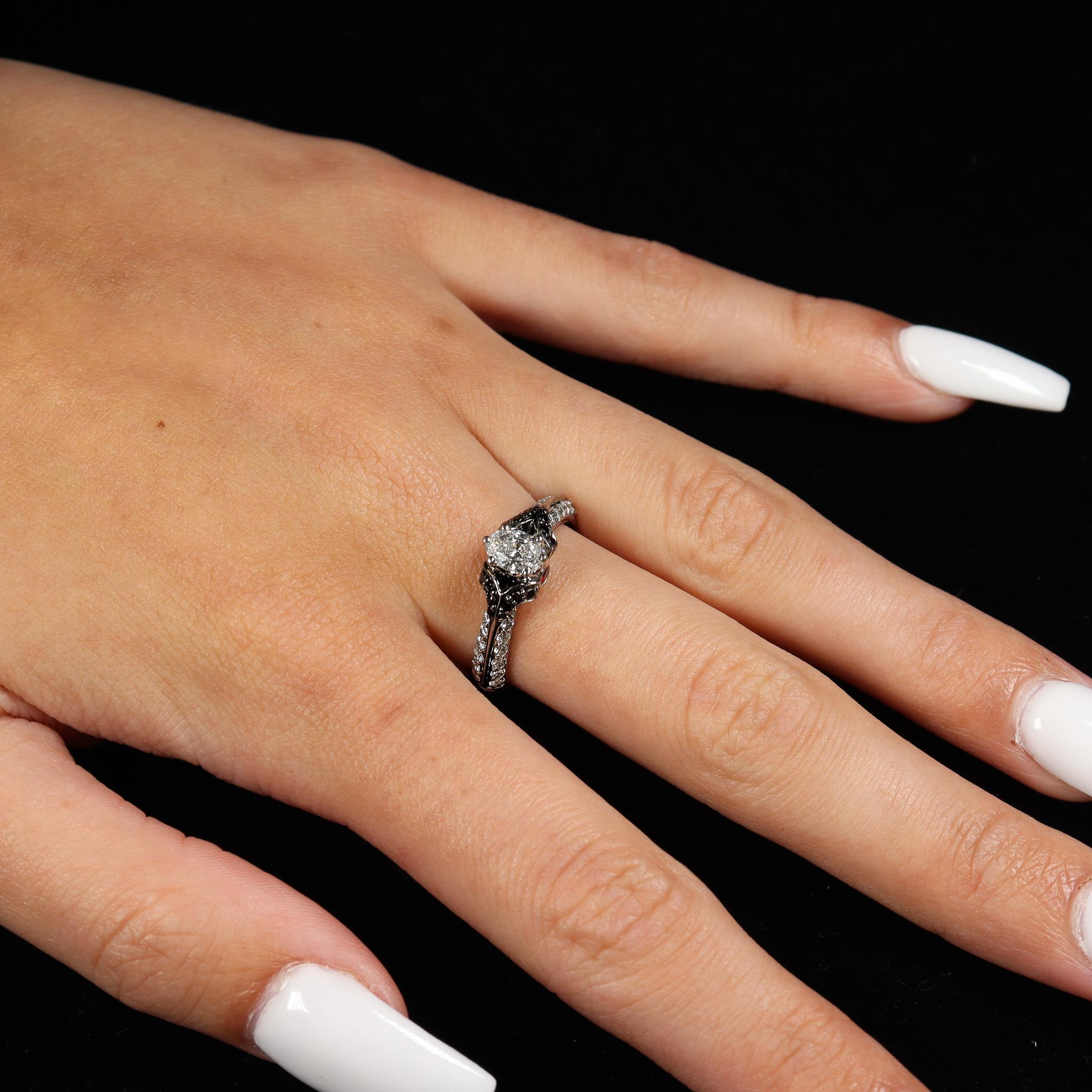 Ladies 14K White Gold White & Black Diamonds Engagement Ring 2