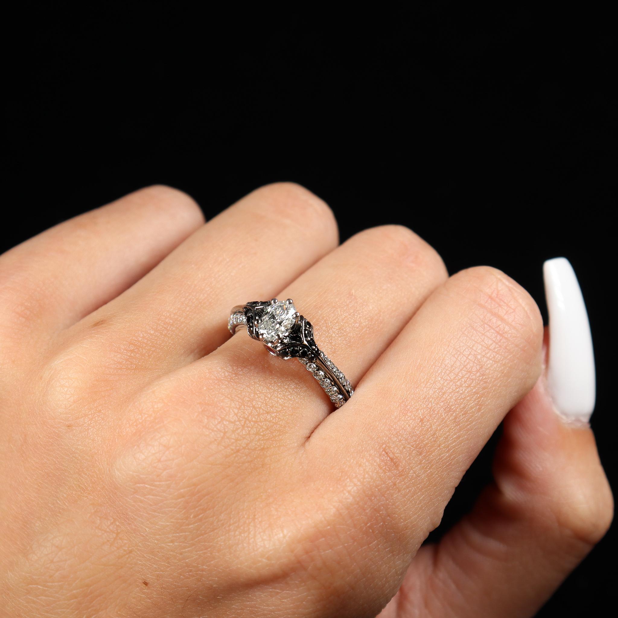 Ladies 14K White Gold White & Black Diamonds Engagement Ring 3