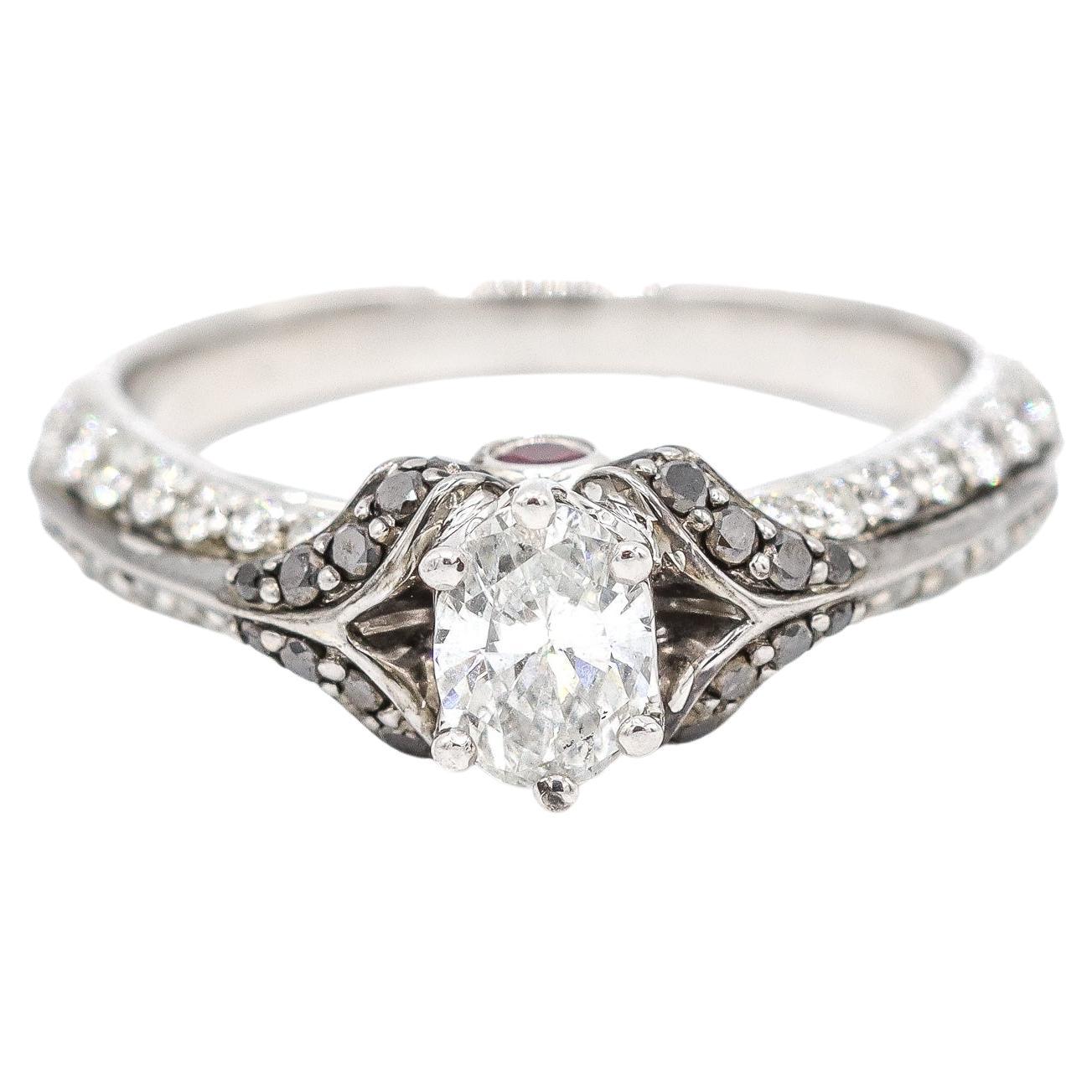Ladies 14K White Gold White & Black Diamonds Engagement Ring