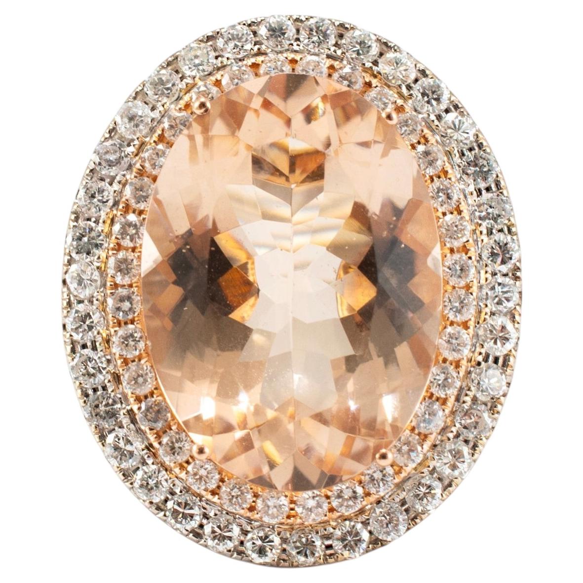 Ladies 14K White & Rose Gold 11.35ctw Oval Morganite Halo Diamond Cocktail Ring For Sale