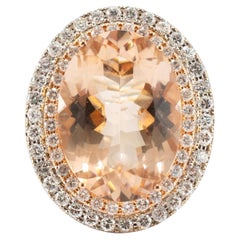 Ladies 14K White & Rose Gold 11.35ctw Oval Morganite Halo Diamond Cocktail Ring