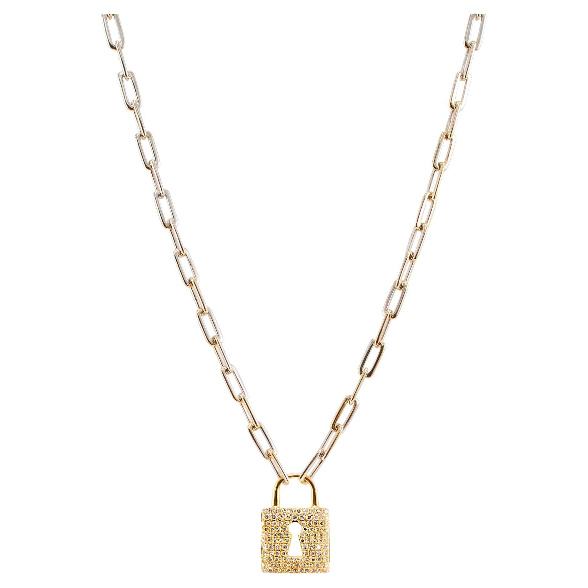 Ladies 14K White & Yellow Gold Pave Diamond Locket Pendant Necklace
