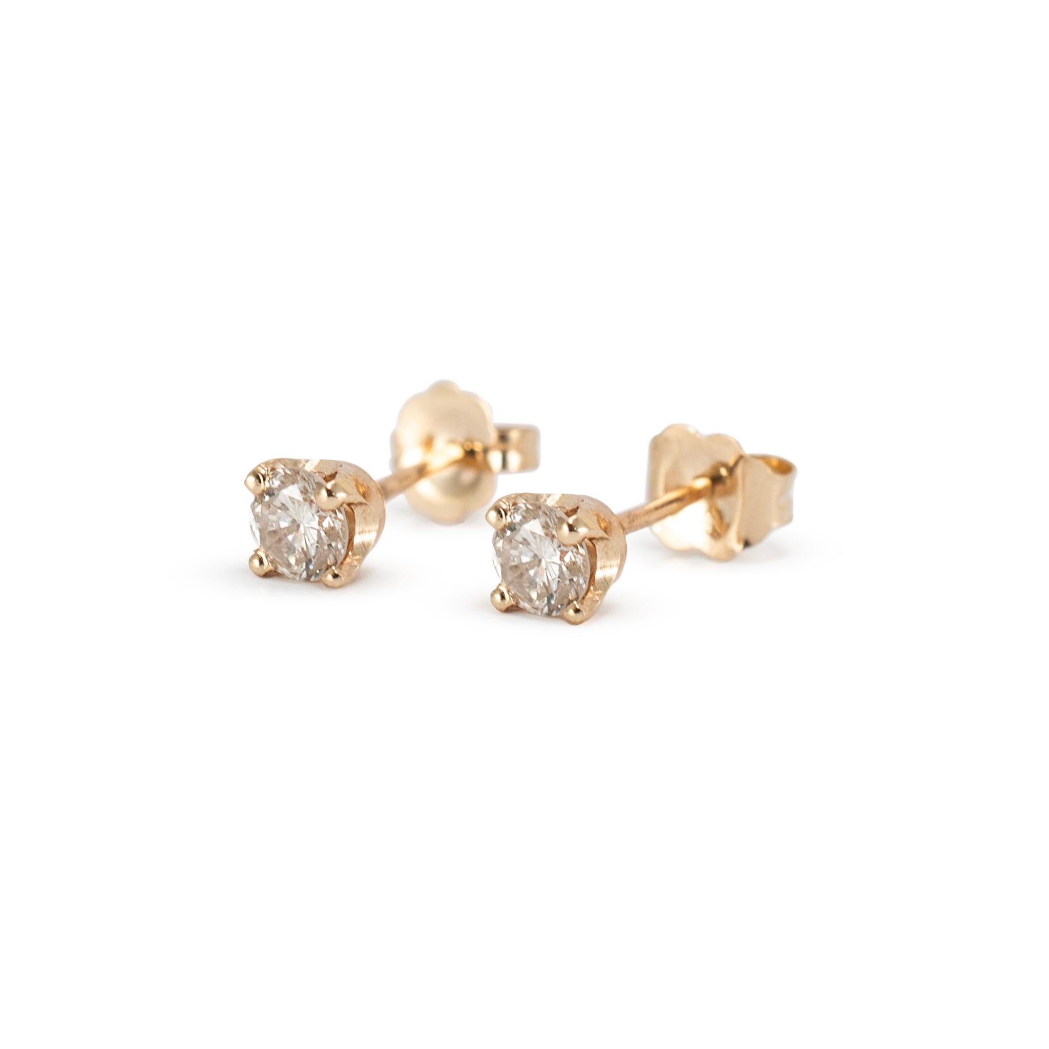 Taglio rotondo Orecchini da donna in oro giallo 14K con diamante da 0,40 ct. in vendita