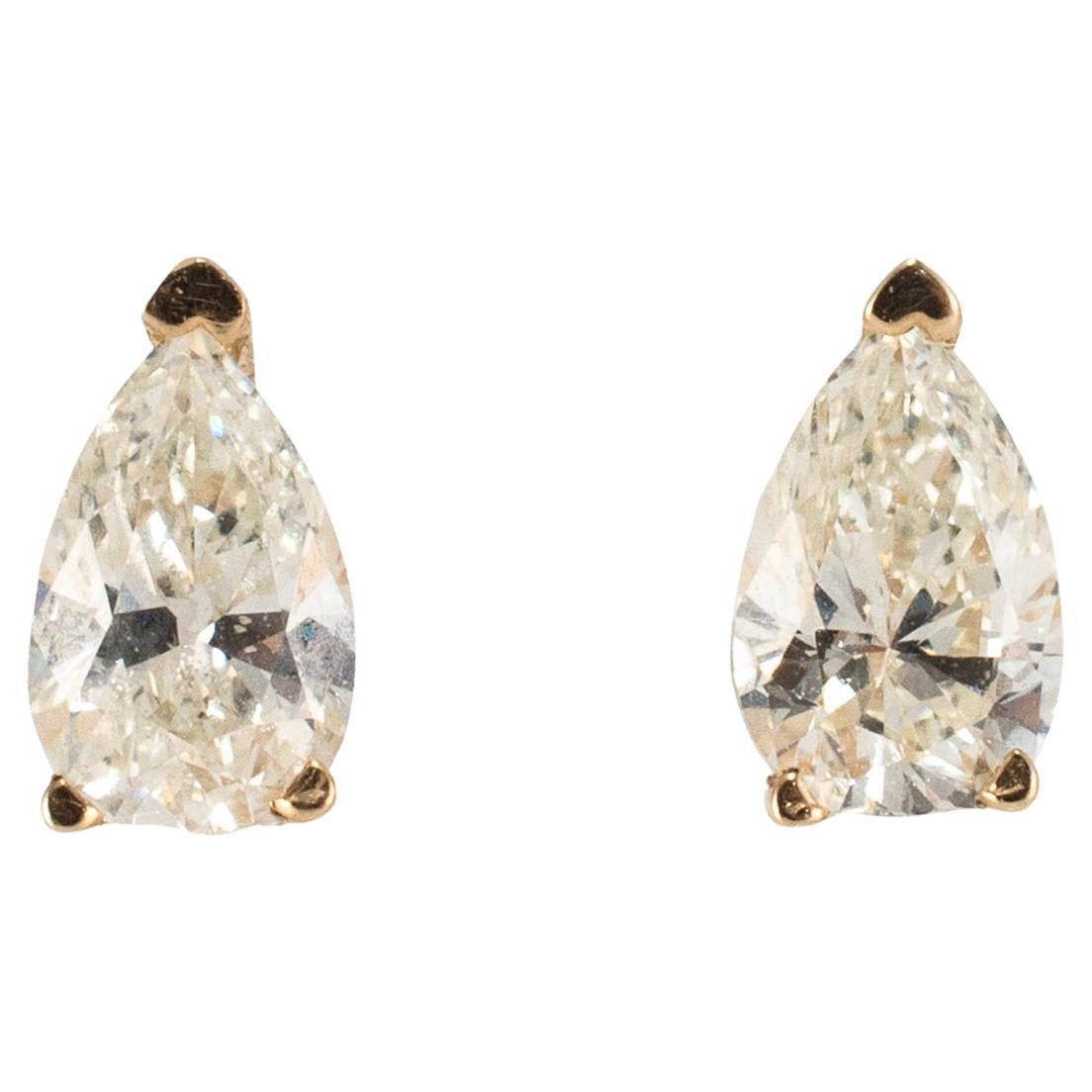 Ladies 14K Yellow Gold 0.44ct Pear Shape Diamond Stud Earrings