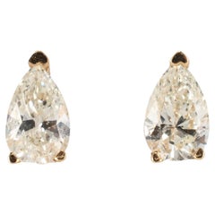 Ladies 14K Yellow Gold 0.44ct Pear Shape Diamond Stud Earrings
