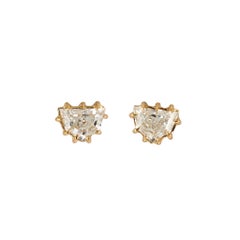 Ladies 14K Yellow Gold 0.53ct Shield Cut Diamond Nine Prongs Stud Earrings