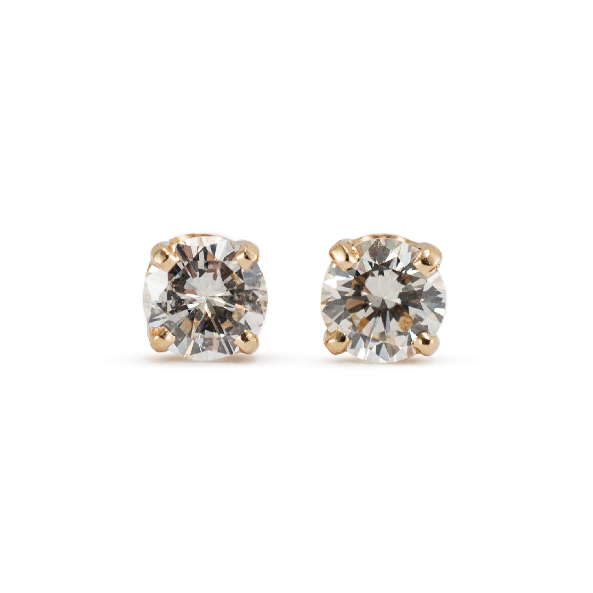 Ladies 14K Yellow Gold 0.55ct Diamond Push Back Earrings