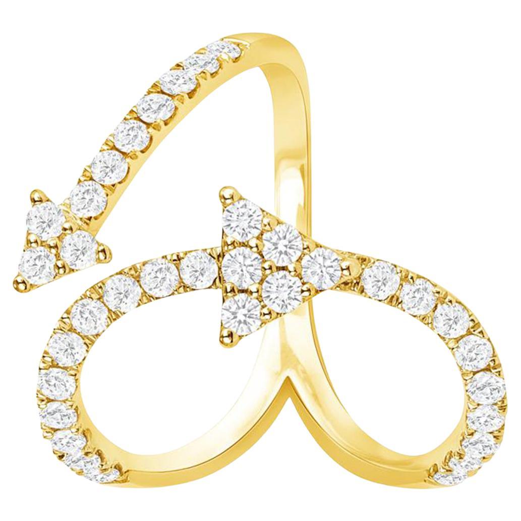 Bague flèche en or jaune 14 carats avec diamants 0,74 carat, pour femmes en vente