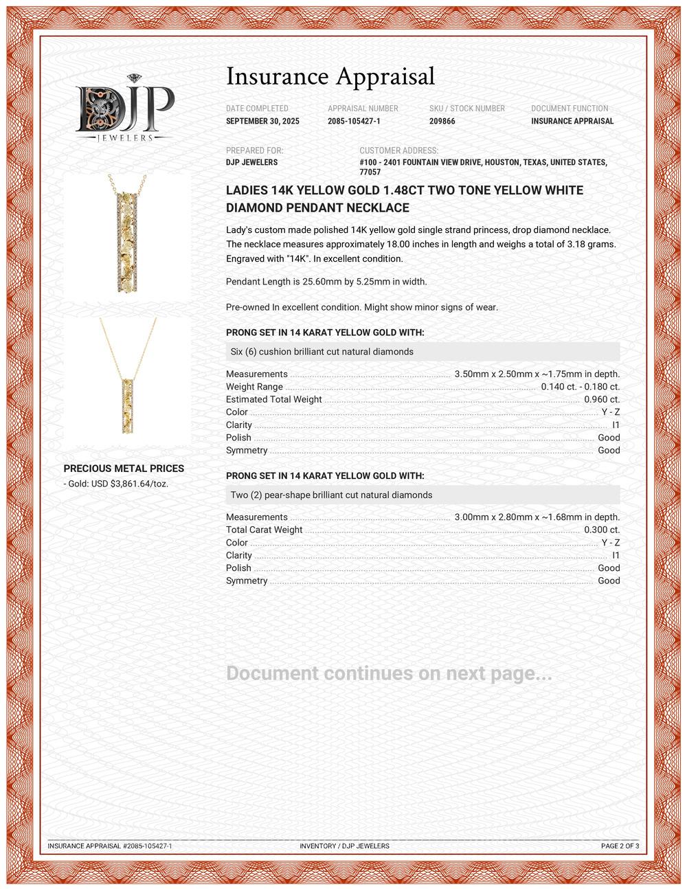 Collana da donna in oro giallo 14K con diamanti bianchi e gialli a due toni da 1,48 carati in vendita 5
