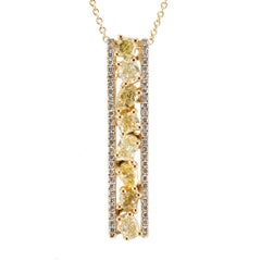 Ladies 14K Yellow Gold 1.48ct Two Tone Yellow White Diamond Pendant Necklace