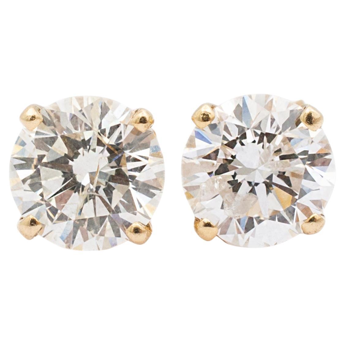 Ladies 14K Yellow Gold 1.80CT Diamond Push Back Stud Earrings im Angebot