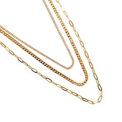 Ladies 14K Yellow Gold 5.49ct Diamond Tennis Cuban Paper Clip Multi Row Necklace
