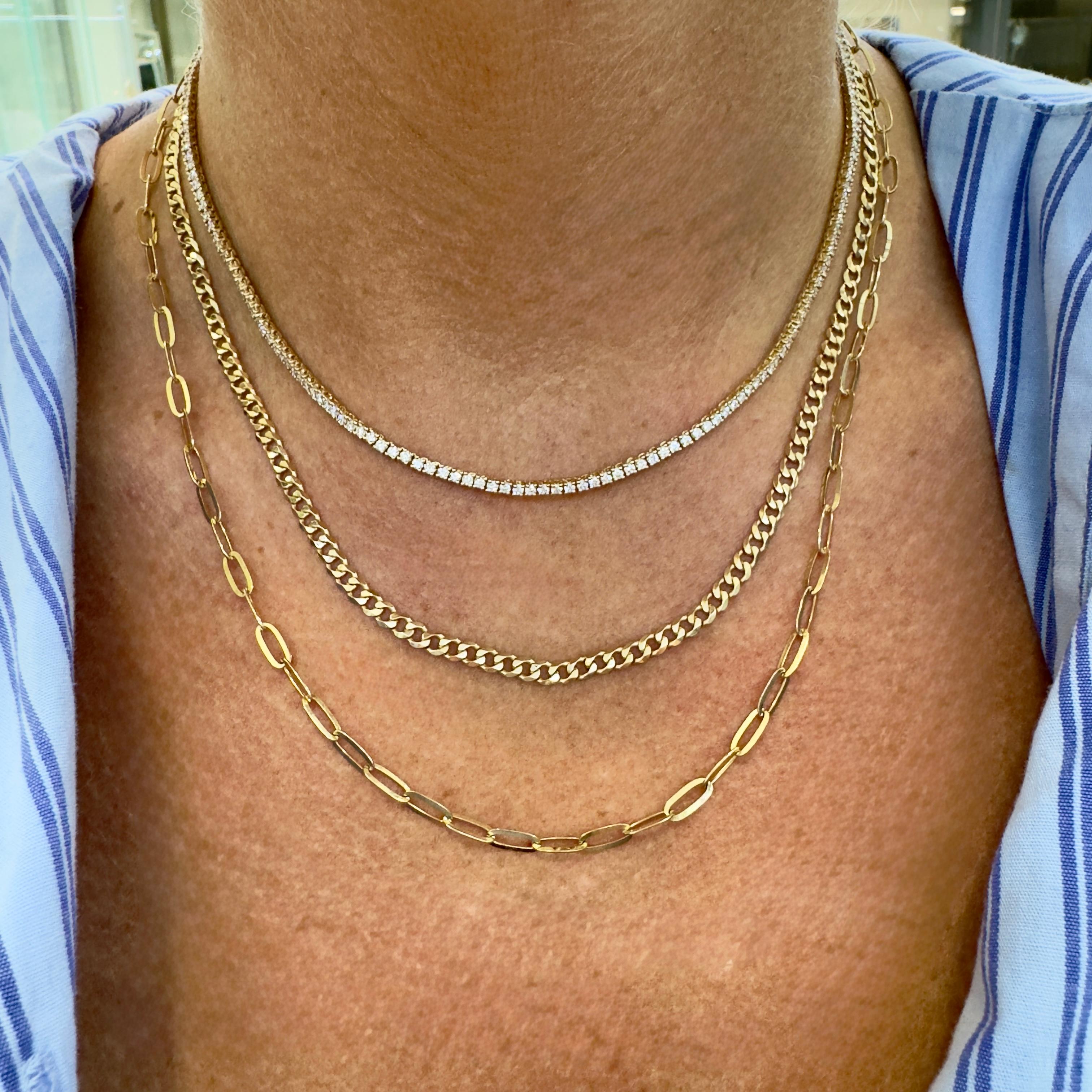 Collana da donna in oro giallo 14K con 5,49 carati di diamanti Tennis Cuban Paper Clip a più file in vendita 4