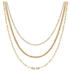 Ladies 14K Yellow Gold 5.49ct Diamond Tennis Cuban Paper Clip Multi Row Necklace
