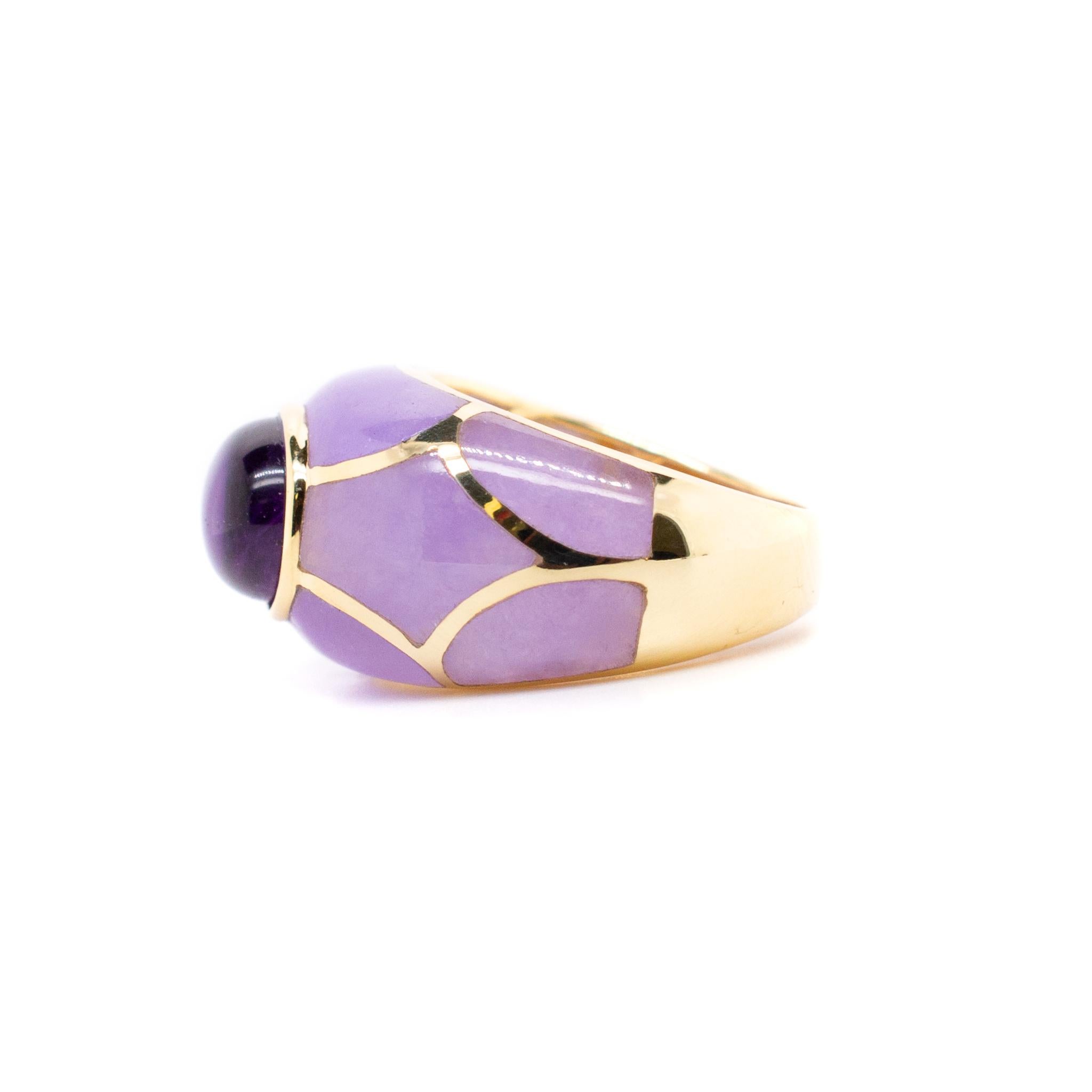 Cabochon Ladies 14K Yellow Gold Amethyst Cocktail Ring For Sale