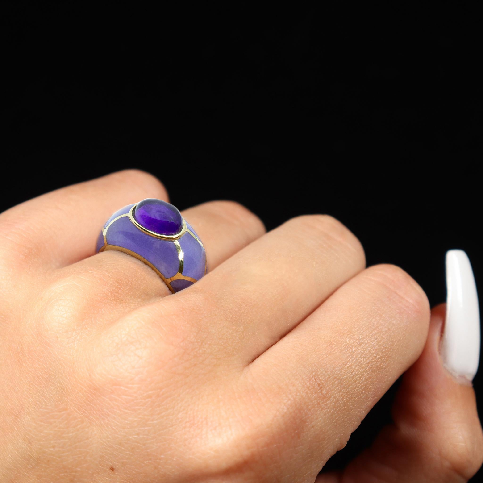 Ladies 14K Yellow Gold Amethyst Cocktail Ring For Sale 1