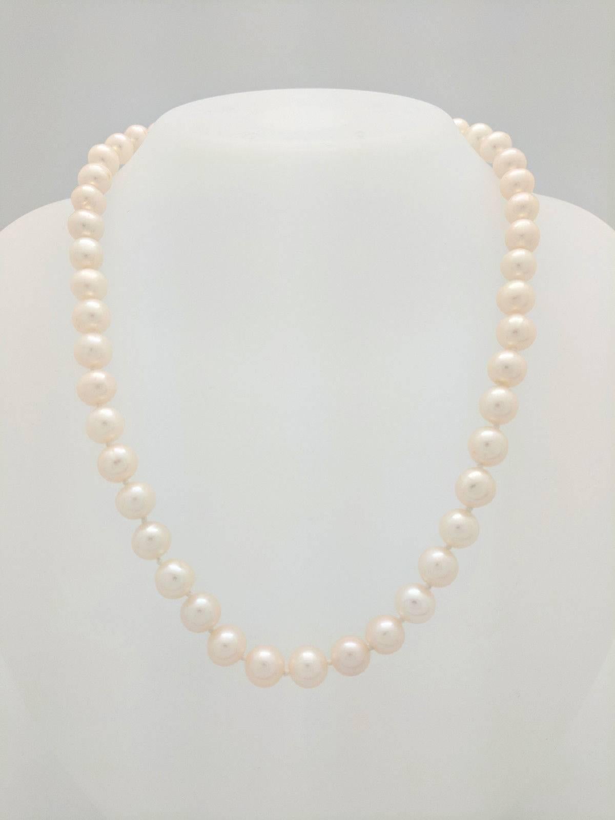 Ladies 14K Yellow Gold Beaded 8mm Cultured Pearl Necklace 16