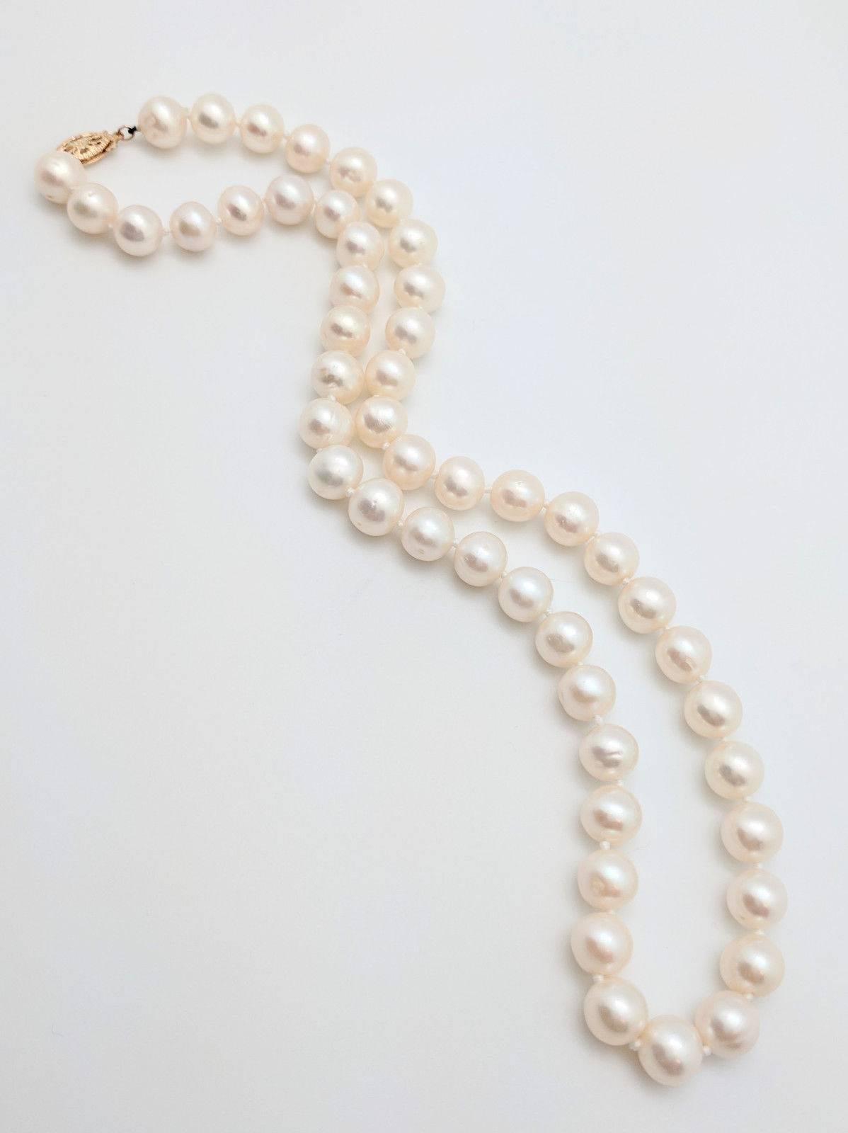 Women's Ladies 14 Karat Yellow Gold Beaded Cultured Pearl Necklace