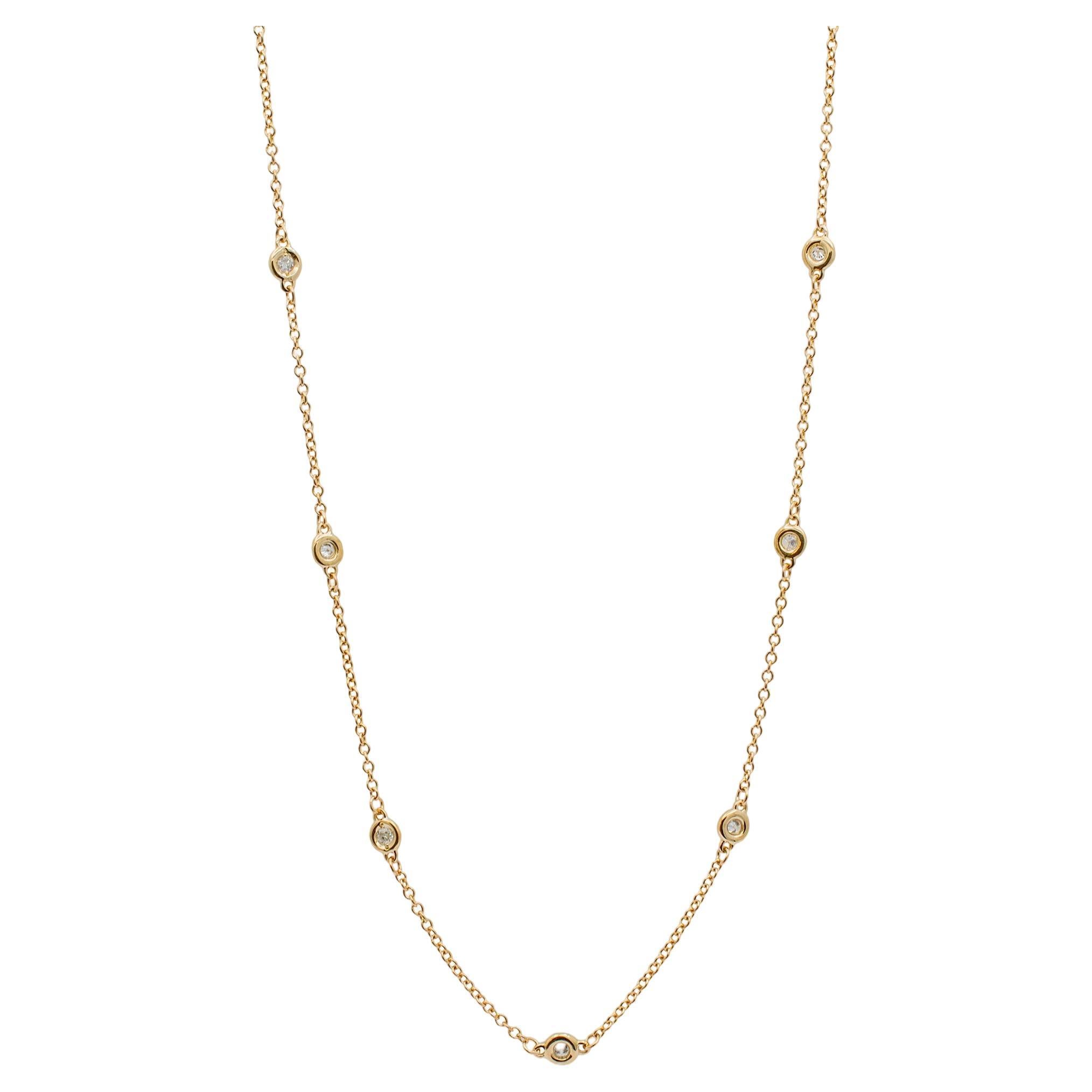 Ladies 14K Yellow Gold by the Yard Diamond Chain Necklace For Sale